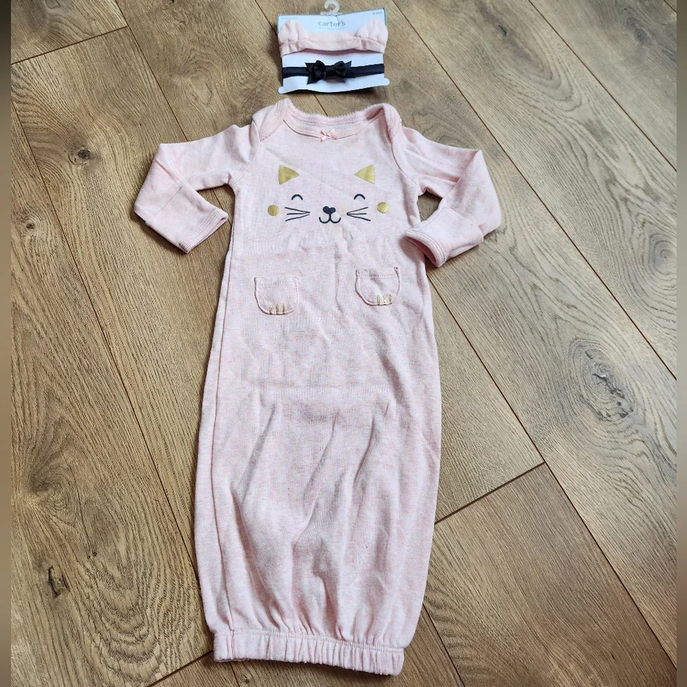 Carter's Light Pink Cat Sleep Gown with Headbands